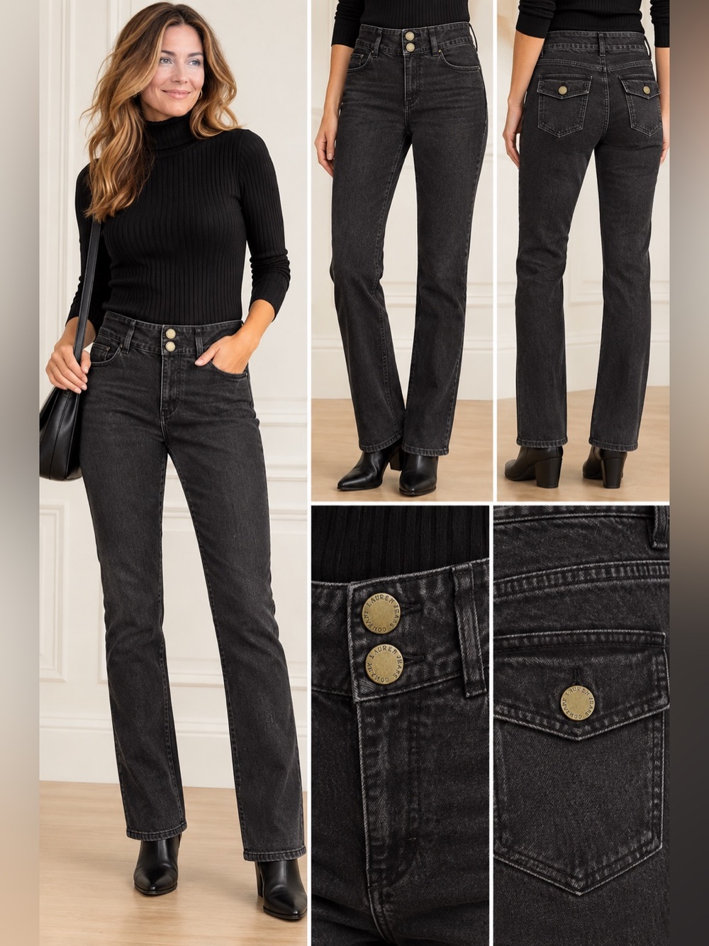 Lauren Ralph Lauren Jeans Co Size 8 Black Double Button Jeans